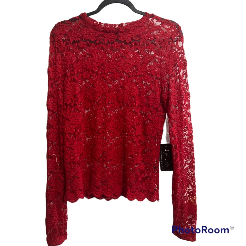 NWT J for Justify Red Laced Long Sleeve Blouse L